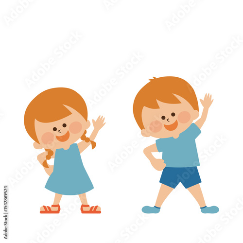 ラジオ体操をする子供のイラスト素材