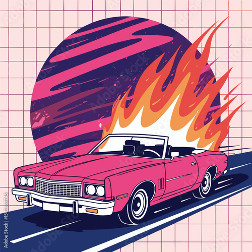 Colorful  retro car 
