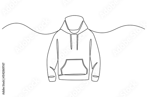 Continuous one line drawing of Blank hoodie template. Single line drawing illustration of Blank black hoodie template. For your design mockup for print concept vector art. Doodle line illustration.