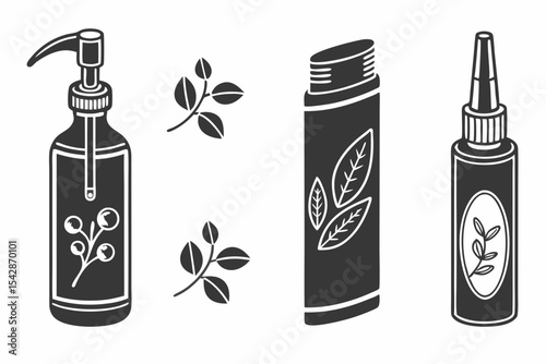 set of cosmetic bottles