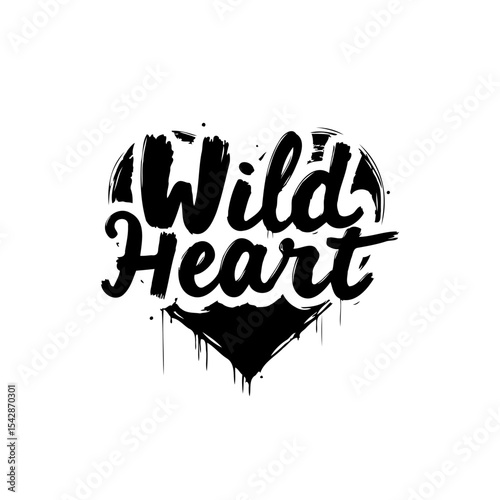 Wild Heart Illustration: Bold Typography Design with Textured Heart Symbol