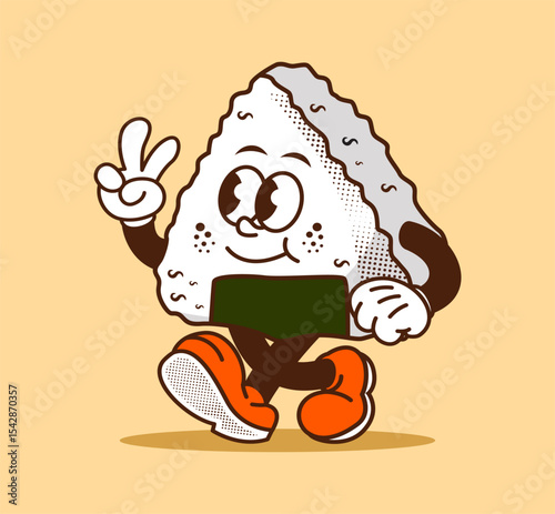 Onigiri mascot cartoon character with seaweed. Colorful design perfect for food, snack, logo, sticker, and Japanese culture themed illustration
