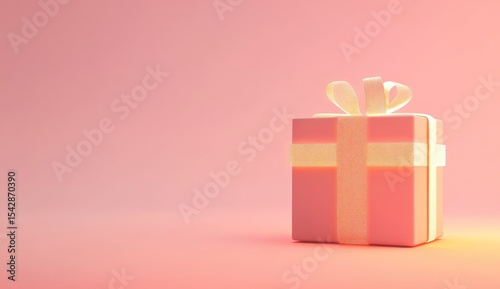 Pastel pink gift box with golden ribbon