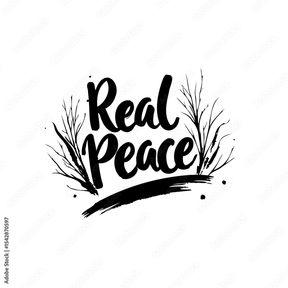 Fototapeta premium Elegant Real Peace Typography Design with Nature Accents and Brush Stroke