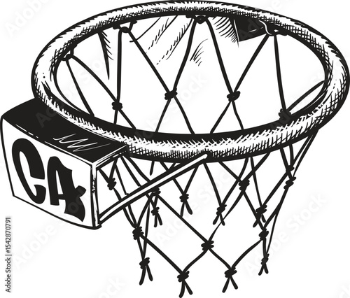 Hand-drawn basketball hoop with net and "C4" design