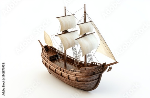 3D model of a wooden sailing ship