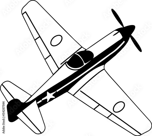 P-51 Mustang WWII Fighter Plane Historical Aircraft Silhouette on Transparent Background