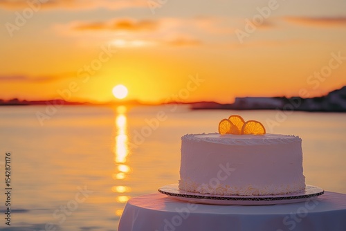 Sunset cake on beach