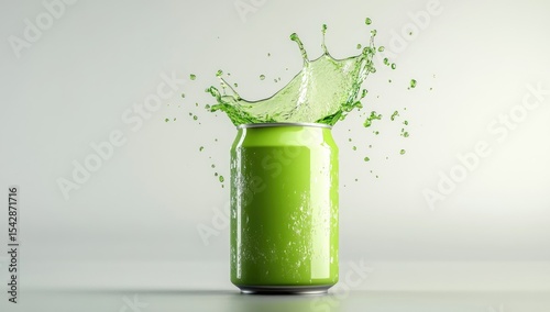 Green can with a splash of liquid