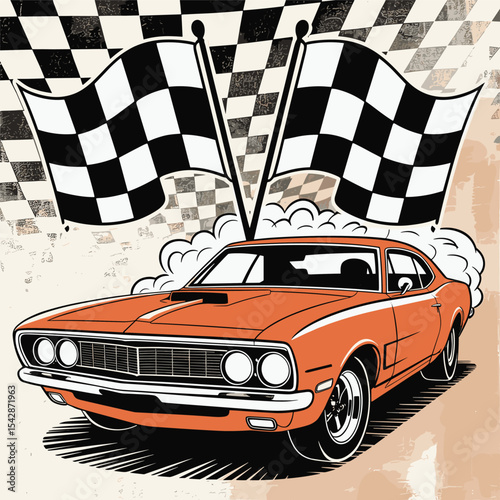 vector illustration car with race flag
