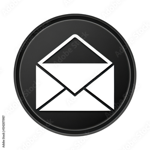 A black circular button features a white envelope icon isolated on transparent background