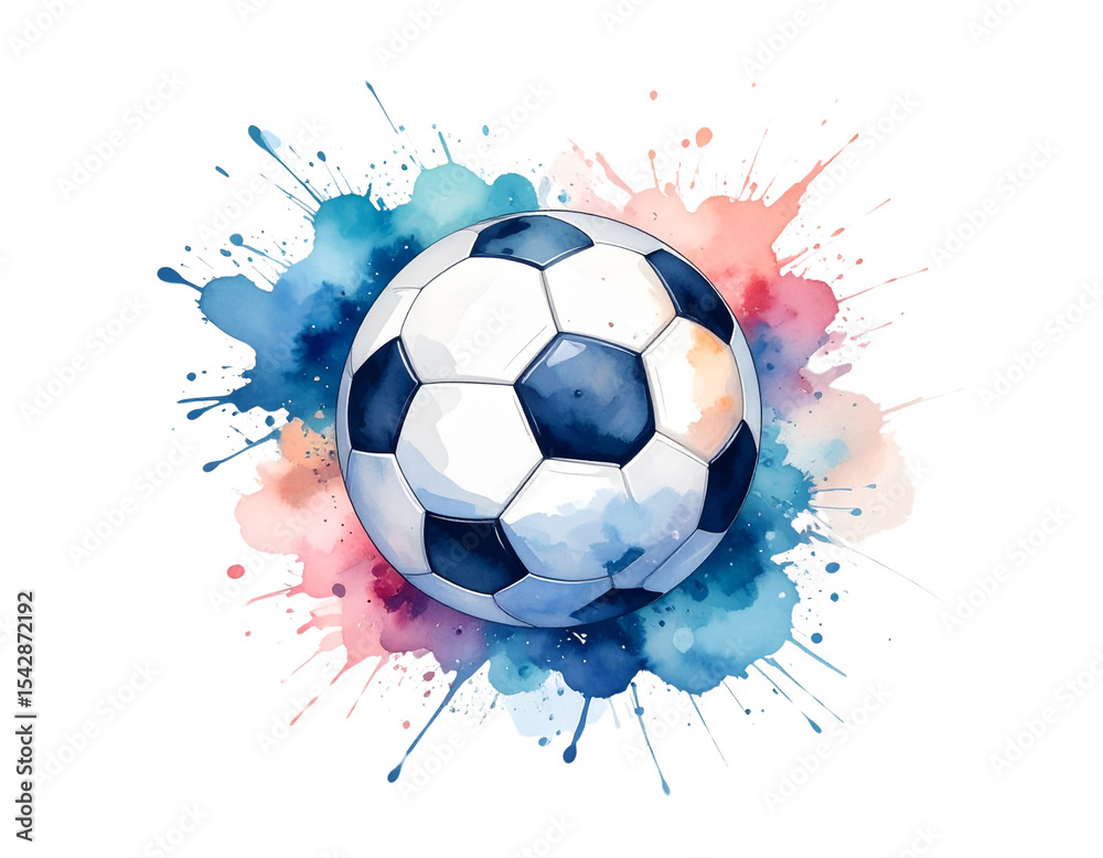 Fototapeta premium Soccer ball with blue, pink and white splatters on it Transparent Background PNG