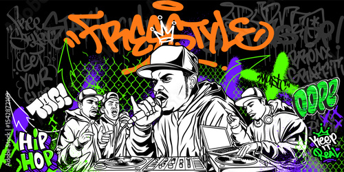 Graffiti background vector with throw-up, tagging hand-drawn, spray paint effect, drips style. Illustration Street art graffiti urban theme for prints, banners, and wall art.