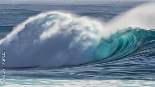 Crashing Ocean Wave with Teal Water and Foaming White Spray