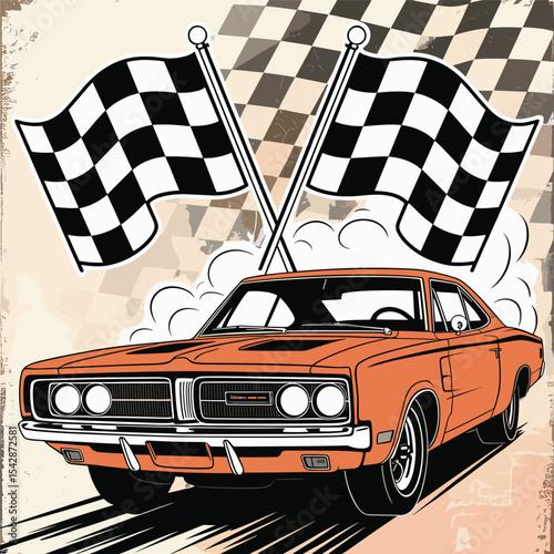 vector illustration car with race flag

