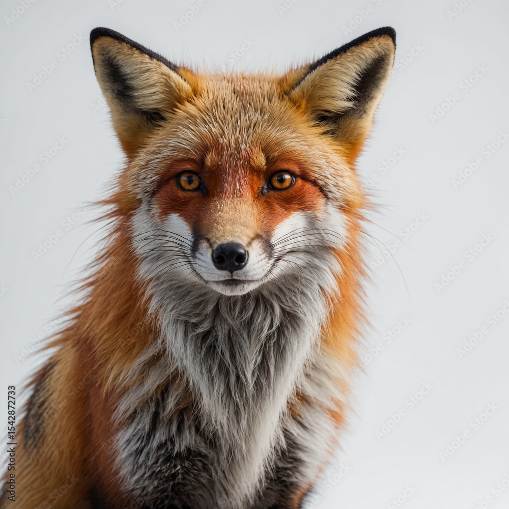 Fototapeta premium Cute cartoon fox character, white isolate background.