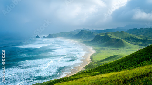 Grassy hills near the village of Coffee Bay on the Wild Coast in Eastern Cape, South Africa