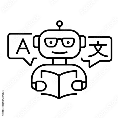 Line icon with editable stroke of AI text translator for multilingual education and smart subtitles