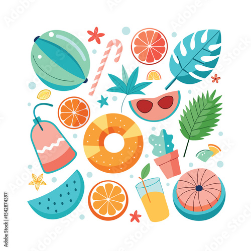Summer Vibes: Bright and Playful Vector Illustration of Summertime Objects