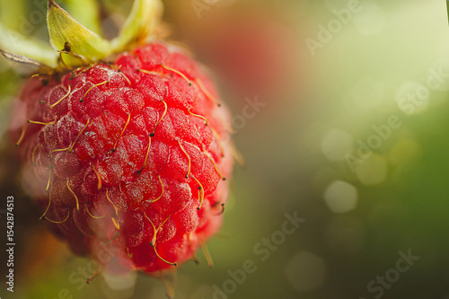 Juicy raspberry in the rays of the sun