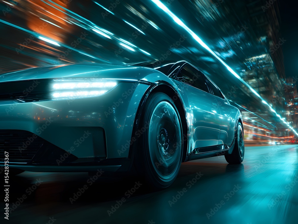Naklejka premium fast moving car on road