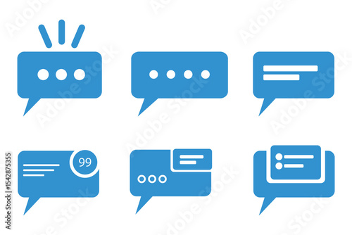 Blue Speech Bubble Icons – Vector Set for Notifications, Messaging, and Social Media