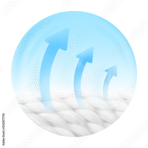 Material with arrows for presentation breathable materials, airflow, air exchange. Vector illustration isolated on white background. Ready for use in your infographic, presentation. EPS10.