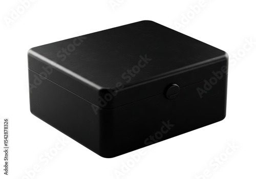 Elegant black box isolated on black background perfect for product packaging and presentation photo
