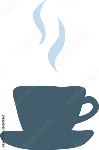 湯気の出ているカップアンドソーサーのイラスト　
コーヒーや紅茶カフェオレなど温かい飲み物のイメージ