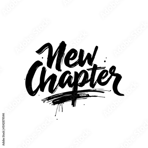 Stylish hand lettering reads 'New Chapter' with artistic flair on white backdrop