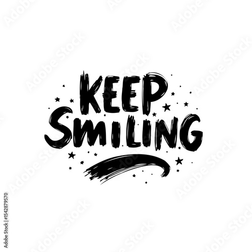 Inspirational typographic design with 'Keep Smiling' message in brush lettering