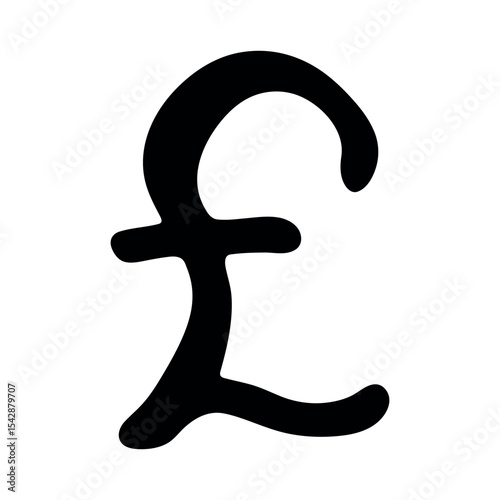 Hand drawn british pound currency symbol. Brush stroke doodle. Single element for design