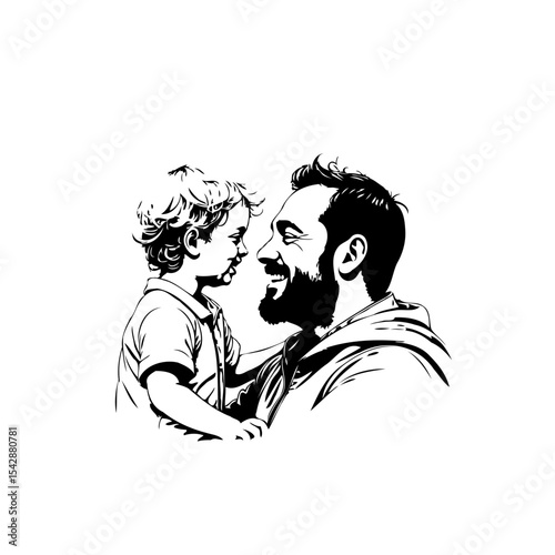 Heartwarming bond: Father and son portrait filled with love and affection depicted in black and white