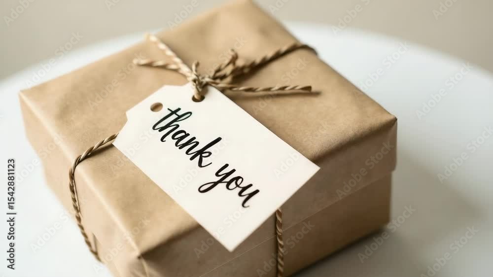 Gift in kraft paper with thank you card
