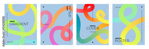 Trendy banner template collection with fluid dynamic gradient lines.
