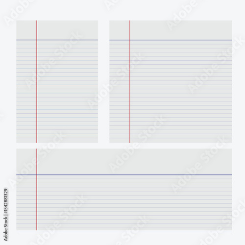 Three blank lined note paper sheets for school projects