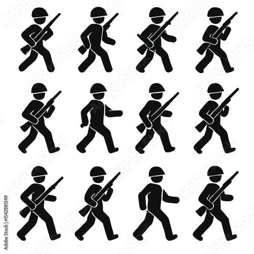 Simple Silhouette Illustration of Soldiers in Action