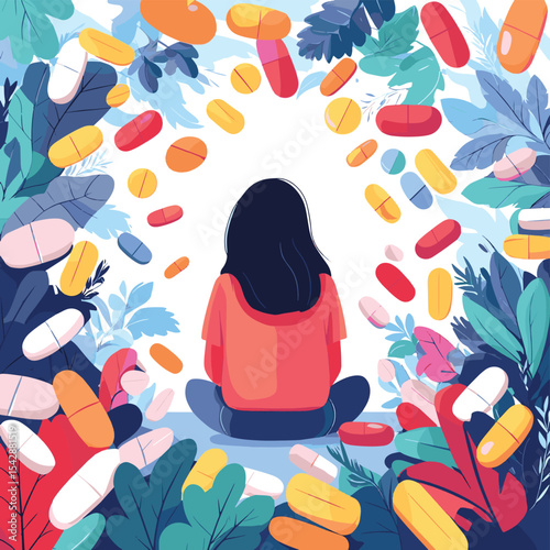 Anxiety medications and prescription pills for depression tiny person concept