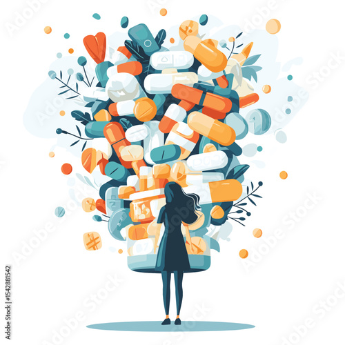 Anxiety medications and prescription pills for depression tiny person concept