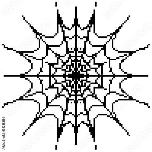 Pixel spider web vector with a retro, 8-bit style. Ideal for gaming graphics, Halloween designs, digital art, spooky themes, or vintage-inspired creative projects.