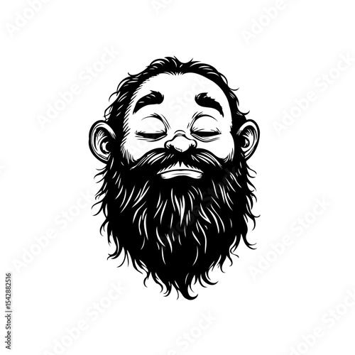 Bearded contemplative character in detailed vector illustration monochrome style