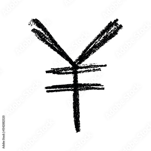 Hand drawn yen currency symbol. Brush stroke doodle. Single element for design