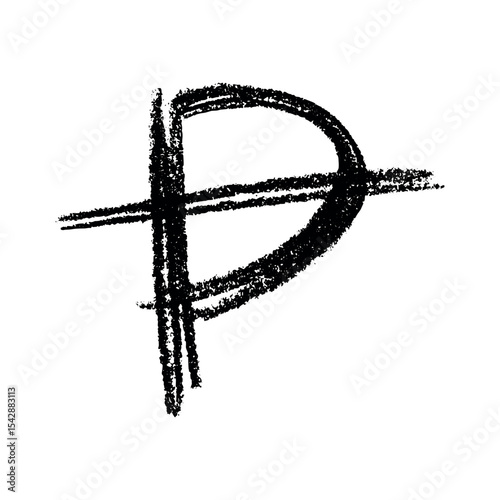 Hand drawn peseta currency symbol. Brush stroke doodle. Single element for design