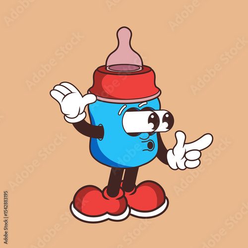 Retro character design from baby bottle shocked