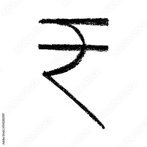 Hand drawn rupee currency symbol. Brush stroke doodle. Single element for design