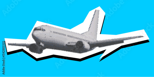 Passenger plane dotted collage element in torn paper vector with pointillism. A unique, artistic take for travel themes, aviation, global connection, or creative transport designs.