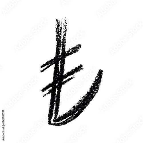 Hand drawn turkish lira currency symbol. Brush stroke doodle. Single element for design