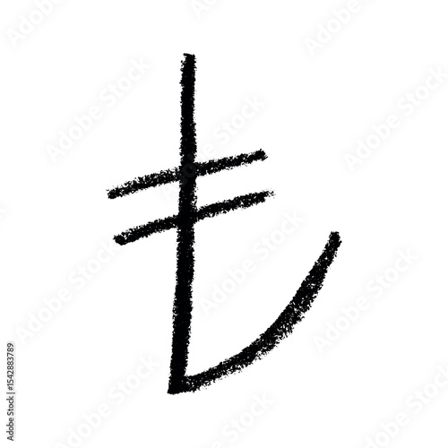 Hand drawn turkish lira currency symbol. Brush stroke doodle. Single element for design