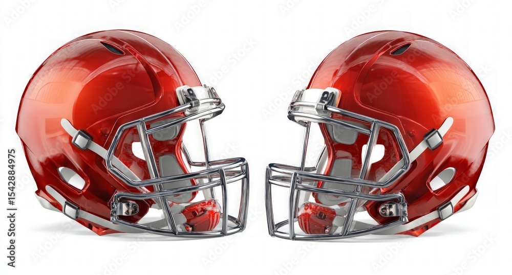 Pair Of Red Football Helmets On White Background Pair Of Red Football Helmets On White Background