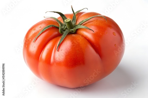 A single ripe tomato on a white background.